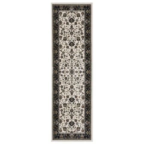 Oriental Weavers Vivian Area Rug - VI02B - 2'3" x 7'6" - in Ivory/Navy - Vintage Inspired, Stain Resistant, Family and Pet Friendly, Entryway, Hallway Runner Rug