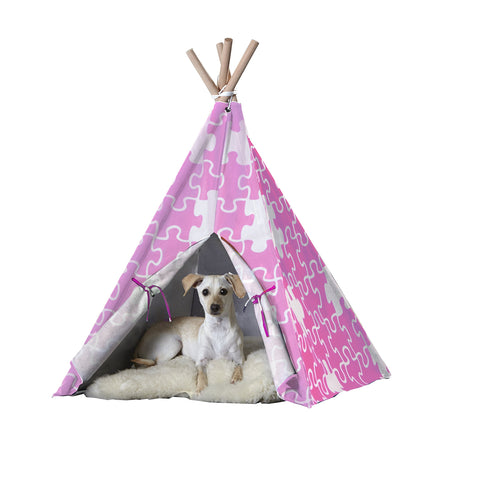 zoovilla Pink Puzzle Medium Pet Teepee