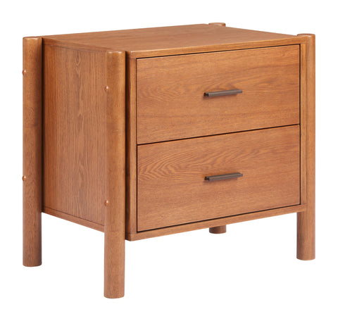Beleza Nightstand Walnut, Brown End Table, Modern Style, Rubberwood Rectangular Shape Tabletop, Rubberwood, Indoor Bedroom, 23.2" W x 16.3" D x 21.9" H
