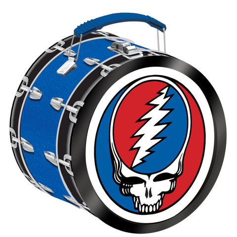 AQUARIUS Grateful Dead Drum Shaped Fun Box - Sturdy Tin Storage Box with Plastic Handle & Embossed Front Cover - Officially Licensed Grateful Dead Merchandise & Collectible Gift