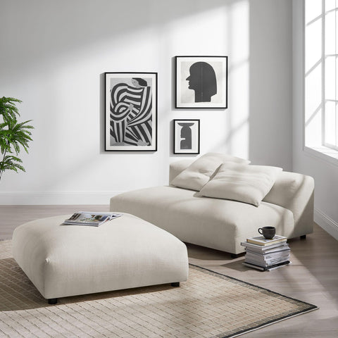 Modway Solace Modular 2-Piece Armless Fabric Loveseat and Ottoman Set in Salt - Comfy Upholstered 2-Seat Sofa with Ottoman - Modern Accent Loveseat - Living Room 2 Seater with Footstool