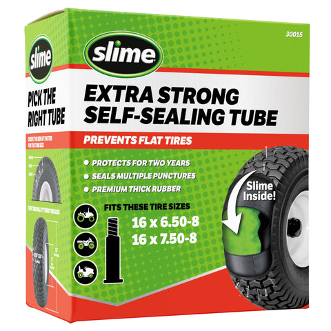 Slime 30015 Inner Tube for riding lawn mowers, ATVs, quads, tractors and farm/agriculture equipment, Extra Strong, Includes Self-Sealing Slime Sealant, Heavy Duty Replacement, 16x6.5-8" / 16x7.5-8"