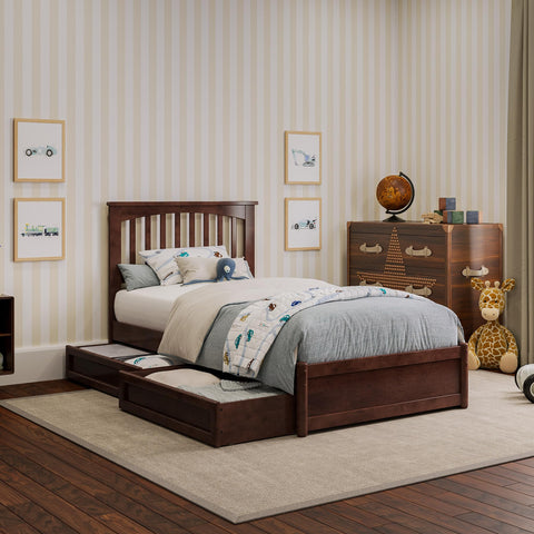 AFI, Everett Twin Platform Bed with Panel Footboard & Storage Drawers, Walnut