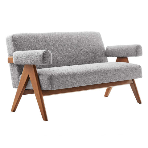 Modway EEI-6504-LGR Lyra Boucle Fabric Loveseat, Light Gray