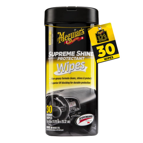 Meguiar's Supreme Shine Protectant Wipes - Convenient Protectant Wipes with UV Blocking for Durable Protection, Premium Car Wipe that Clean and Leave a Non-Greasy Glossy Shine, 30 Count