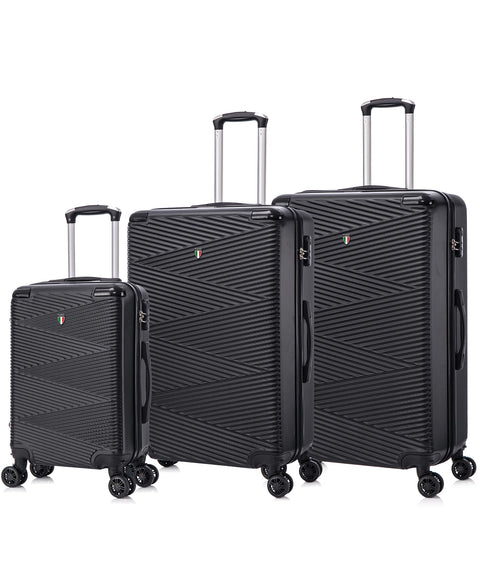 TUCCI Italy AVENZA 3PC Hardside Luggage Set (20", 24", 28") - Black