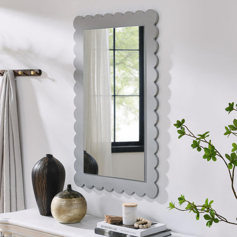 Modway Emmeline Scalloped Rectangle Wall Mirror in Light Gray