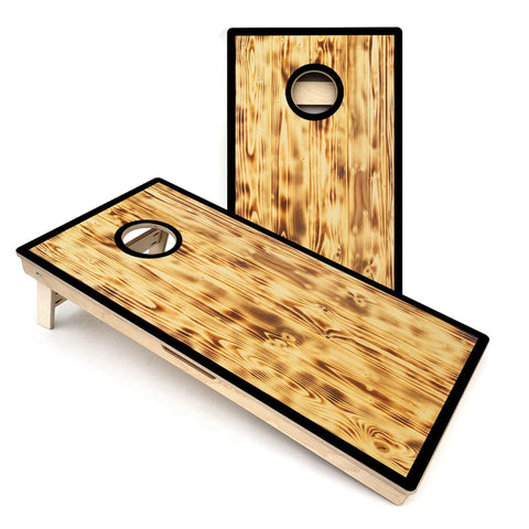 Skip's Garage Burnt Wood Themed All-Weather PVC Cornhole Boards - Includes (2) Boards (Resin Bags) + (1) Case & (2) Hole Lights