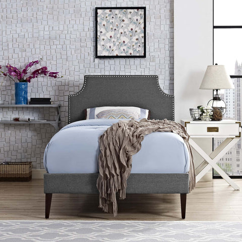 Modway Corene Fabric Upholstered Twin Platform Bed Frame With Tapered Legs in Gray