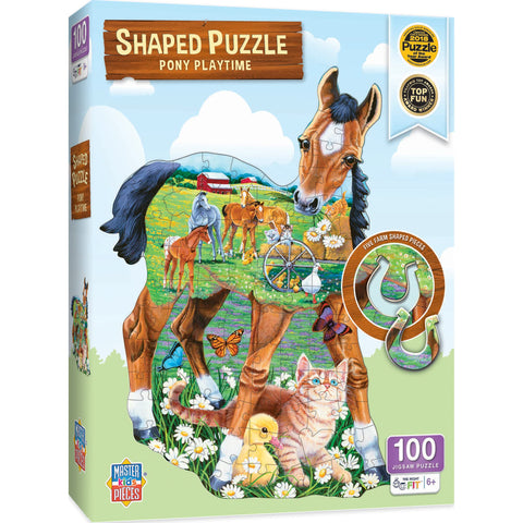 MasterPieces 100 Piece Shaped Jigsaw Puzzle for Kids - Pony Playtime - 14"x19"