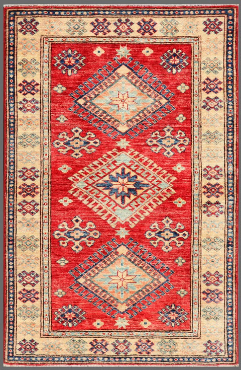 Pasargad Home Kazak Collection Lamb's Wool Area Rug, Hand-Knotted Construction Rugs for Living Room, Bedroom, Luxury Room - 3' 2" X 4' 9", Rust/Ivory