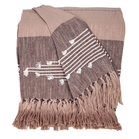 Parkland Collection Premium Grey Brown Cotton Slub Throw from with Tassels