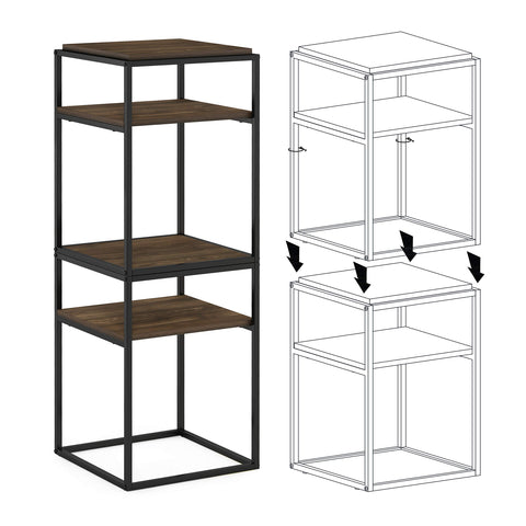 Furinno Simplistic End Side Night Stand/Bedside Table with Stainless Steel Tubes, Stackable Metal Frame, Columbia Walnut