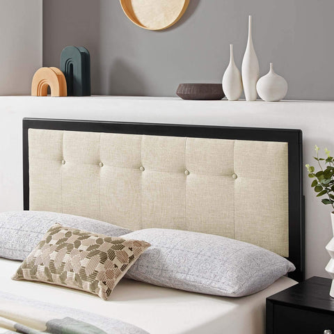 Modway Draper Tufted King Fabric and Wood Headboard in Black Beige