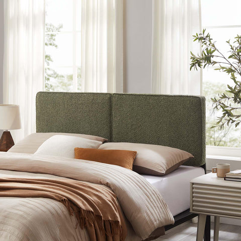Modway Lindee Full Size Upholstered Headboard with Cream Boucle Fabric - Modern Fabric Full Headboard with Height-Adjustable Mounting Positions - Padded Pillow Style