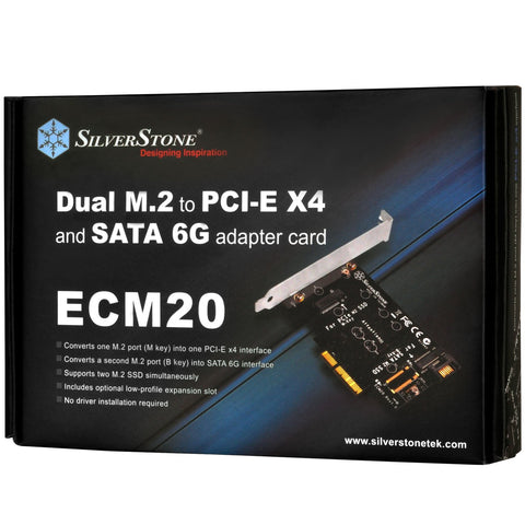 Silverstone ECM20 Dual M2 to PCI-E X4 and SATA 6G Adapter Card ECM20-x