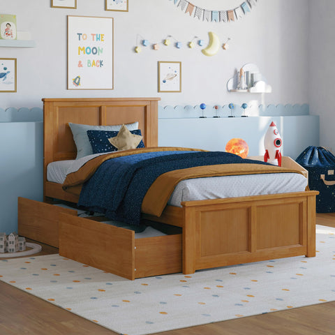 AFI, Madison Twin Platform Bed with Matching Footboard & Storage Drawers, Light Toffee