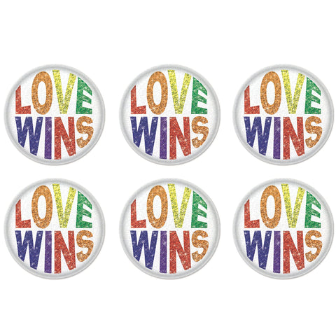 Beistle 6 Piece Prismatic LGBTQIA+ Rainbow Pride Love Wins Pinback Buttons