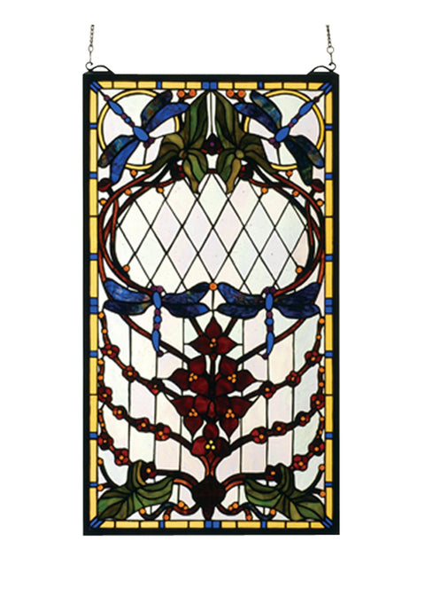 Meyda Tiffany 77734 Dragonfly Allure Stained Glass Window Panel, 14" Width x 25" Height