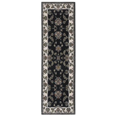 Oriental Weavers Vivian Area Rug - VI01B - 2'3" x 7'6" - in Navy/Ivory - Vintage Inspired, Stain Resistant, Family and Pet Friendly, Entryway, Hallway Runner Rug