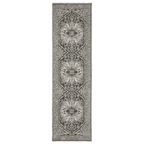 Oriental Weavers Intrigue Area Rug - INT04-2'3" x 7'6" - in Grey/Ivory - Vintage Inspired, Stain Resistant, Family and Pet Friendly, Entryway, Hallway Runner Rug