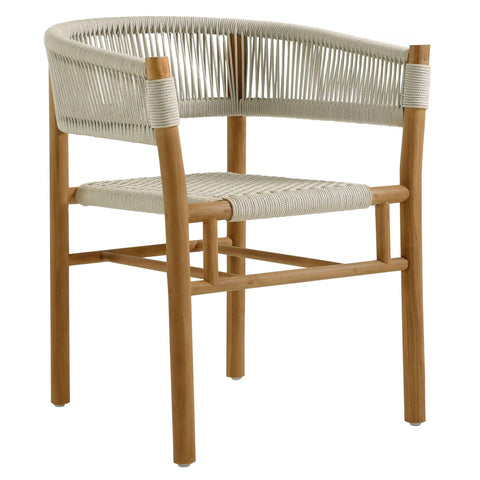 Modway Vienna Outdoor Patio Teak Wood 5-Piece Dining Set in Natural Natural – Weather-Resistant Square Dining Table with Woven Rope Curved-Back Armchairs – Backyard Garden Table and Chair Set for 4