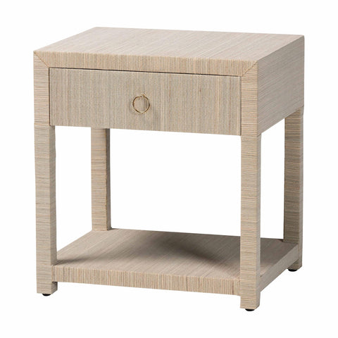 bali & pari NATA Bohemian Woven Natural Grasscloth 1-Drawer Nightstand