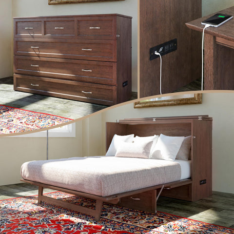 AFI Deerfield Murphy Bed Chest with Charging Station, Queen, Burnt Amber