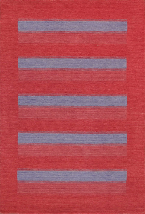 Pasargad Home Gramercy Collection Hand-Loomed Red/Blue Bsilk & Wool Area Rug with Cotton Backing- 5' 4'' X 7'11''