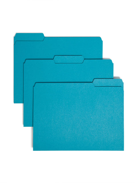 Smead Interior File Folder, 1/3-Cut Tab, Letter Size, Teal, 100 per Box, Expandable File Folders for Filing Cabinet