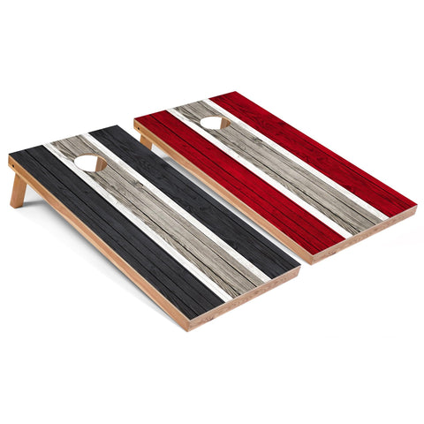 Skip's Garage Dark Grey and Red Striped All-Weather Cornhole Boards - PVC - Include Edge Lights