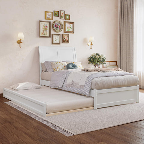 AFI, Andorra Twin XL Platform Bed with Panel Footboard and Twin XL Trundle, White