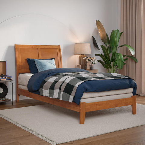 AFI, Portland Twin XL Foundation Bed with Attachable USB Charger, Light Toffee