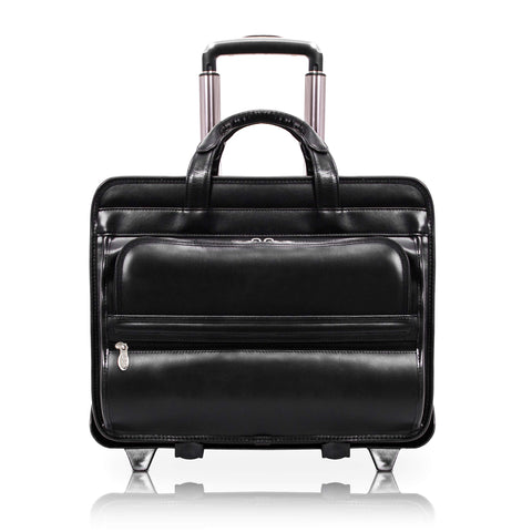 McKleinUSA, P Series, Franklin, Top Grain Cowhide Leather, 17" Leather Patented Detachable Wheeled Laptop Briefcase, Black (86445)