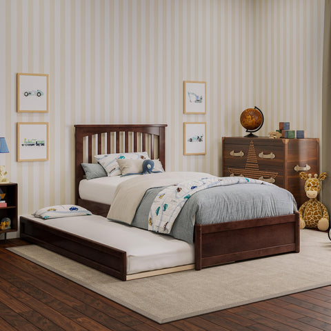 AFI, Everett Twin Platform Bed with Panel Footboard and Twin Trundle, Walnut