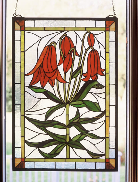 Meyda Tiffany 32660 Trumpet Lily Stained Glass Window, 16" W x 24" H
