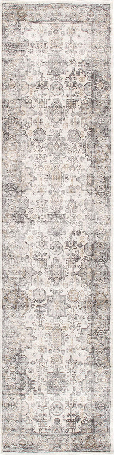 Pasargad Home Majestic Oriental Area Rug - Luxury Power Loom, Living Room, Bedroom Runner- 2' 6" X 8' 0", Ivory/Grey