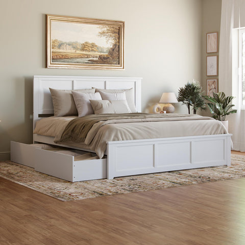 AFI, Madison King Solid Wood Platform Bed with Matching Footboard & Storage Drawers, White