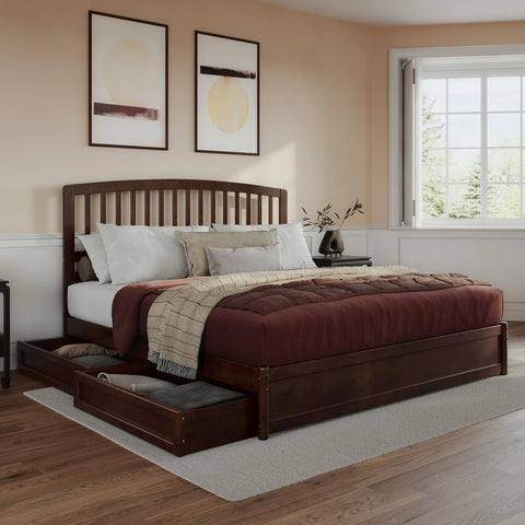 AFI, Lucia King Platform Bed with Panel Footboard & Storage Drawers, Walnut