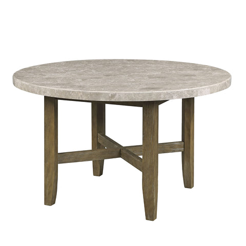 Acme Karsen Round Dining Table in Marble and Rustic Oak
