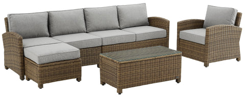 Bradenton 5Pc Wicker Outdoor Sectional Patio Furniture Set Navy /Weathered Brown - Left Loveseat, Right Loveseat, Armchair, Coffee Table, & Ottoman