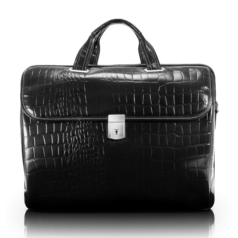 Siamod SERVANO, Embossed Crocco Leather, 13" Leather Tablet Briefcase, Black (35535)