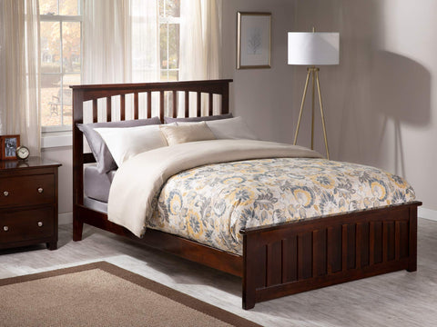 AFI, Mission Full Size Low Profile Platform Bed with Matching Footboard and Attachable USB Charger, Walnut