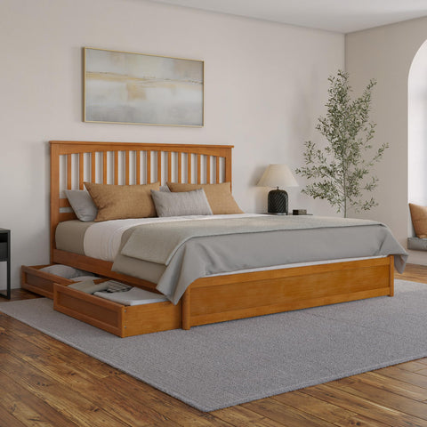 AFI, Everett King Platform Bed with Panel Footboard & Storage Drawers, Light Toffee