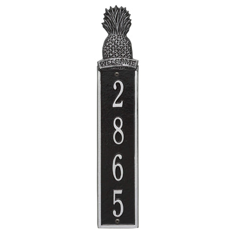 Whitehall 6021BS Personalized Pineapple Vertical Wall Welcome Plaque in Black and Silver Color 16.75 x 3.2 x .375