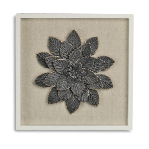 Cheung's Black Metal Flower with Wood Frame Wall Décor, White