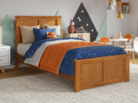 Charlotte Twin Solid Wood Low Profile Platform Bed with Matching Footboard in Light Toffee