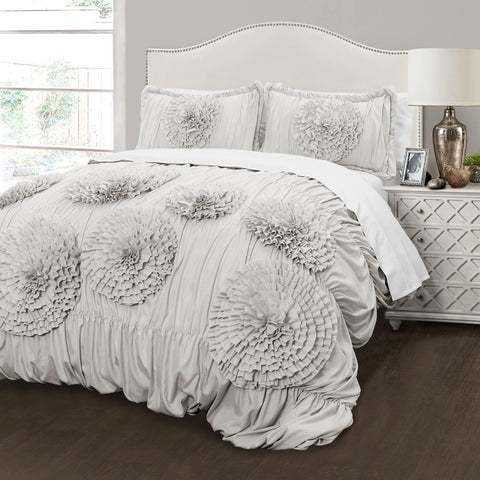 Lush Decor Serena Comforter Set, 3 Piece Set, Full/ Queen, Light Gray - Cute Comforter - Queen Bedding Set - Gray Comforter Queen Size - Coquette Decor