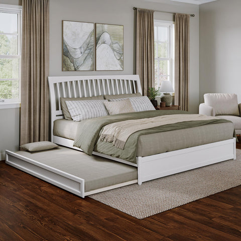 AFI, Roslyn King Platform Bed with Panel Footboard and Twin XL Trundle, White
