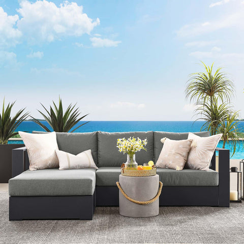 Modway Tahoe Modular Aluminum 2-Piece Outdoor Patio Furniture Gray Charcoal, Left-Facing Sectional Sofa Set with Weather-Resistant Cushions, Ideal for Deck, Backyard, Poolside